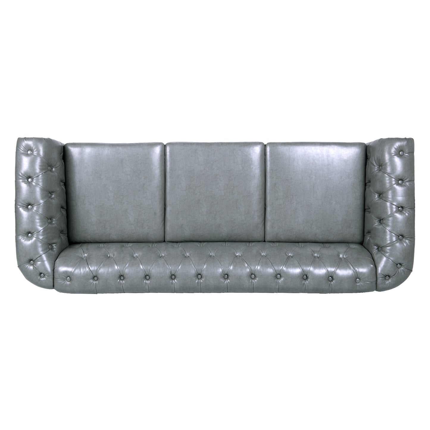 84.65 Inch 3-Seater Rolled Arm Chesterfield Sofa with Deep Buckles and PU Leather Fabric