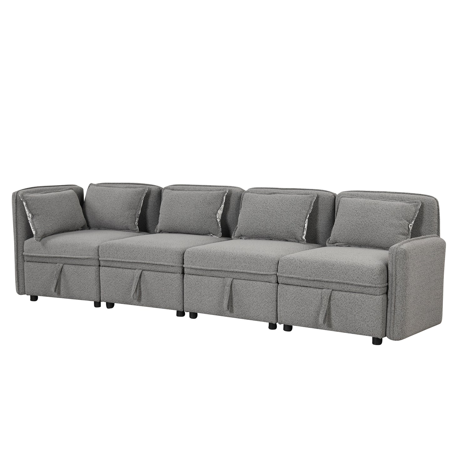 Convertible Modular Minimalist Sectional Sofa with Storage and 5 Pillows