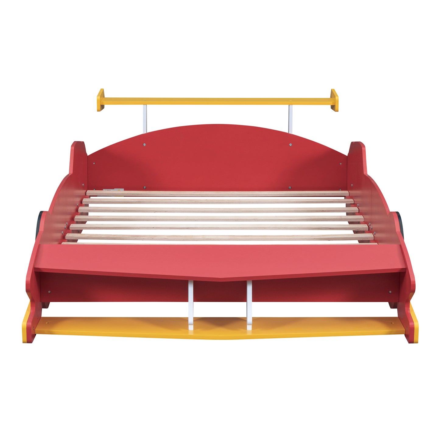 Full Size Race Car-Shaped Platform Bed with Wheels,Red