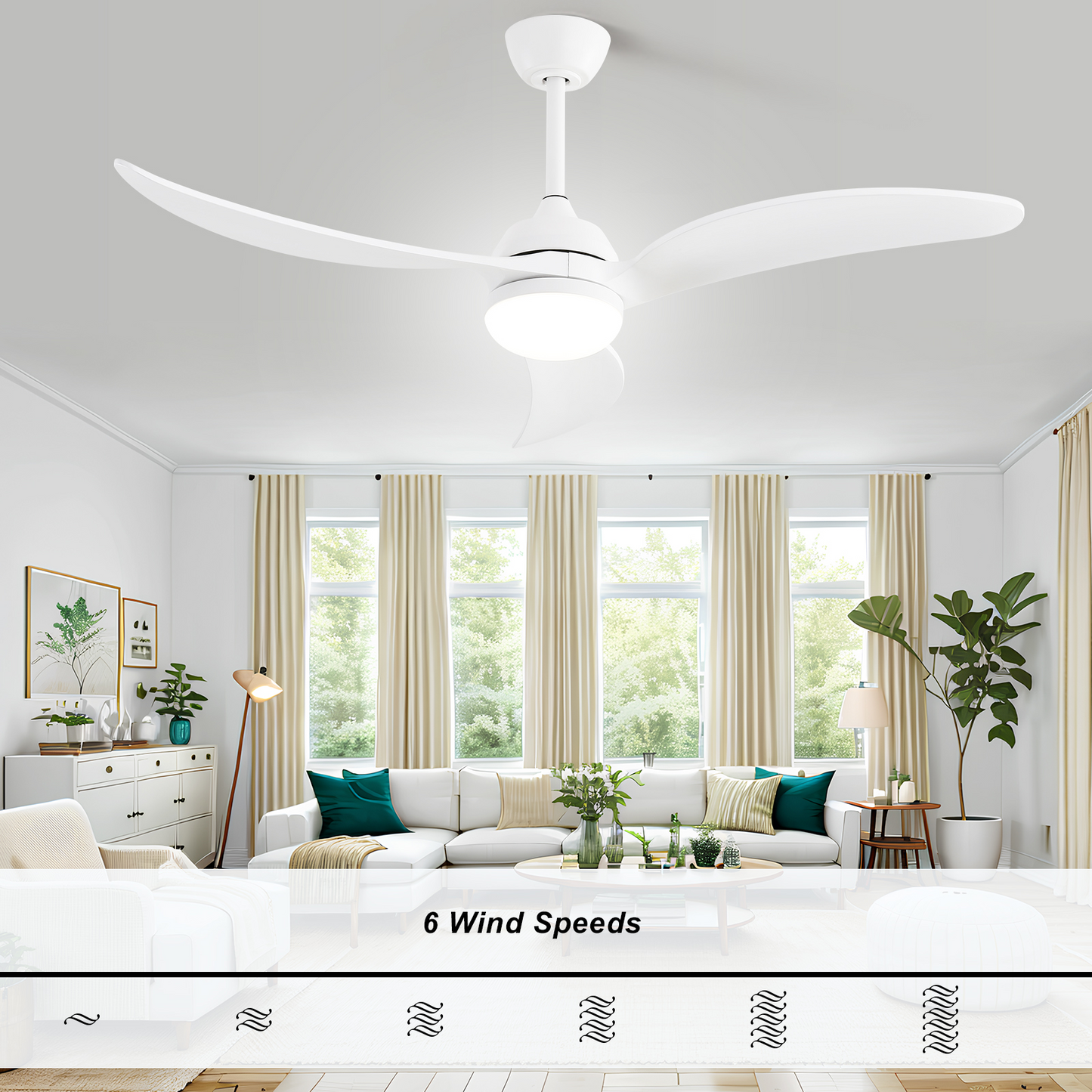 52-inch Smart Ceiling Fan with Energy-Efficient DC Motor and Memory LED Light