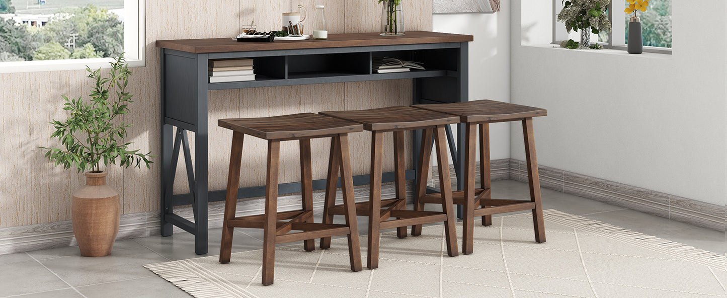 Farmhouse Counter Height 4-Piece Dining Table Set, 60" Console Kitchen Table Set with 3 Stools for Small Places,Walnut