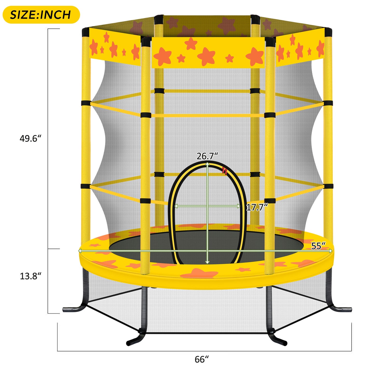 55 Inch Kids Trampoline with Safety Enclosure Net, 4.5FT Outdoor Indoor Trampoline for Kids (Yellow)