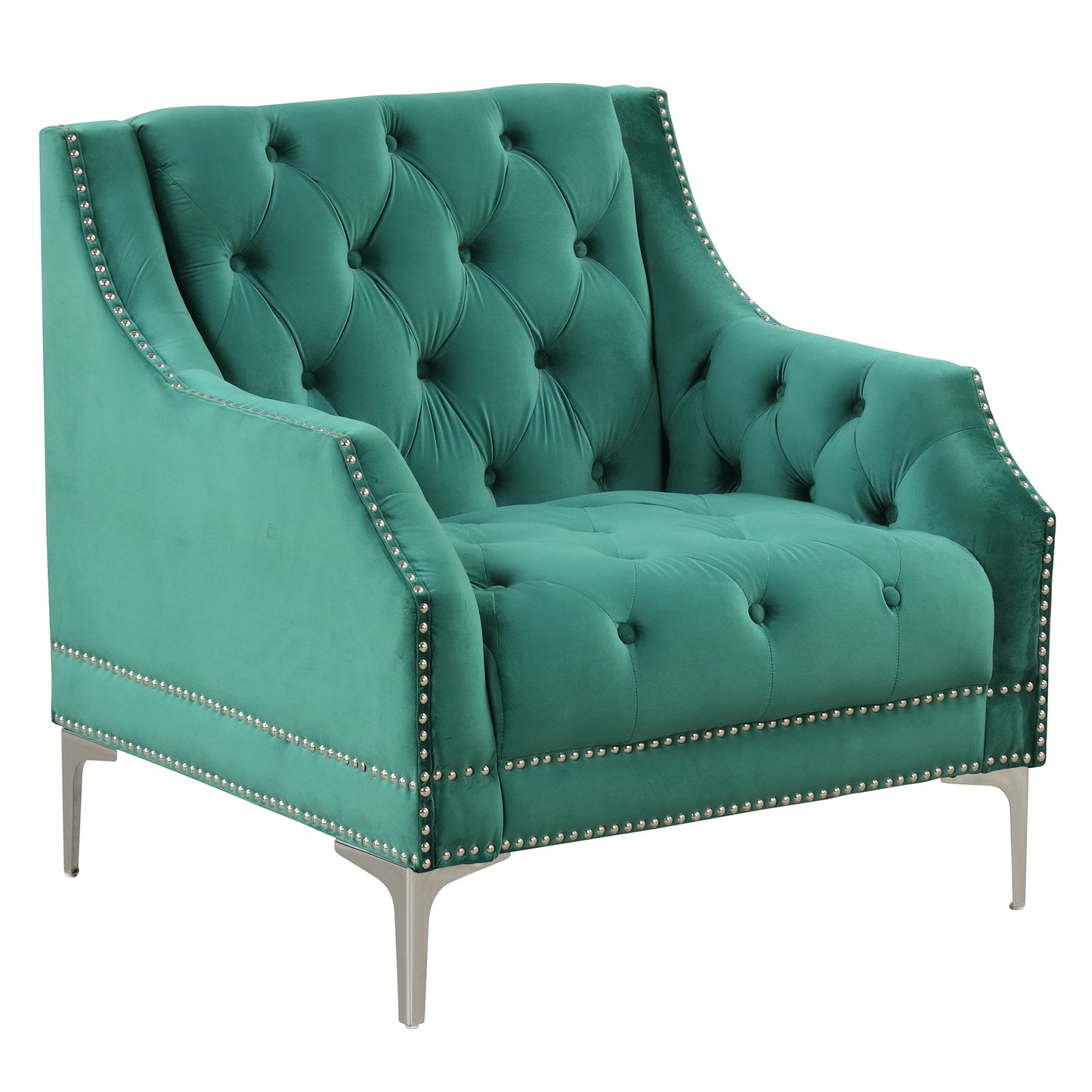 Plush Upholstered Green Modern Sofa with Metal Legs