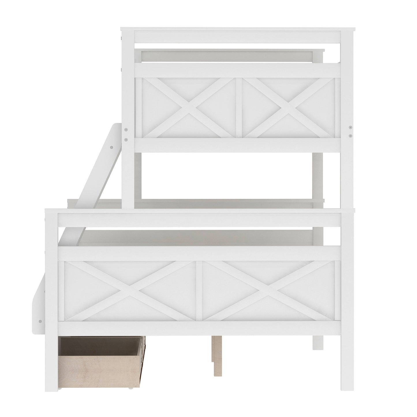 Twin over Full Bunk Bed with Under-Bed Storage Drawers and Safety Features