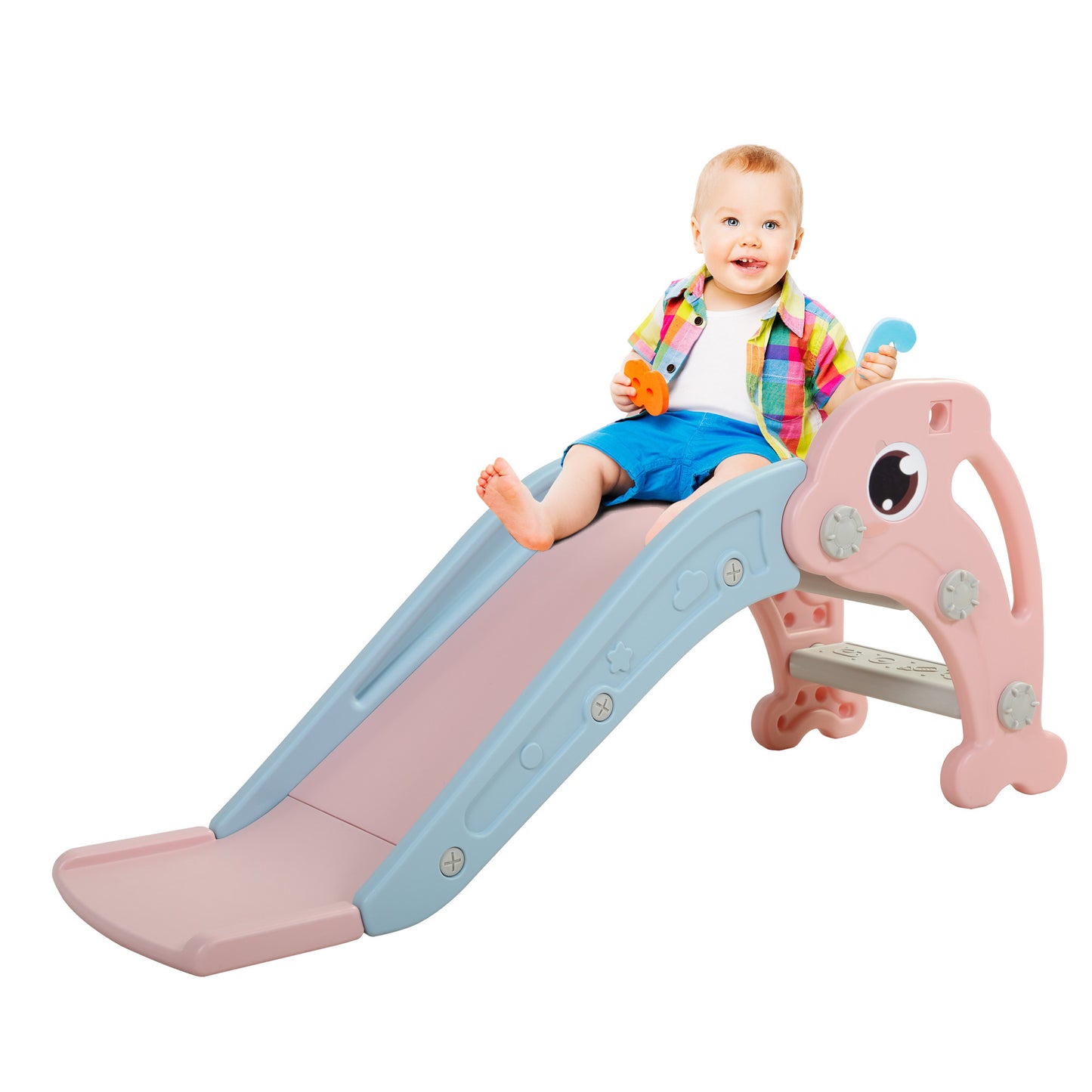 2-in-1 Toddler Slide with Basketball Hoop, Pink