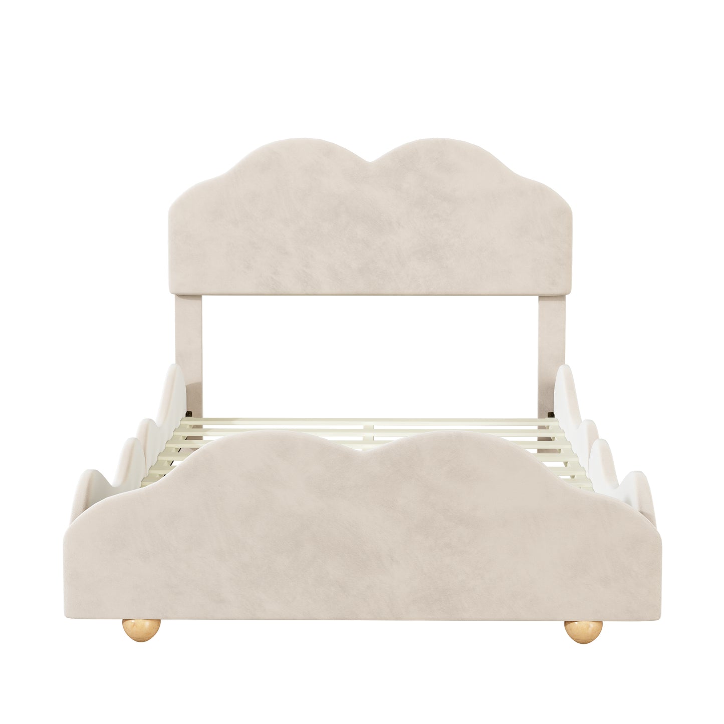 Full Size Upholstered Platform Bed with Cloud Shaped bed board, Beige