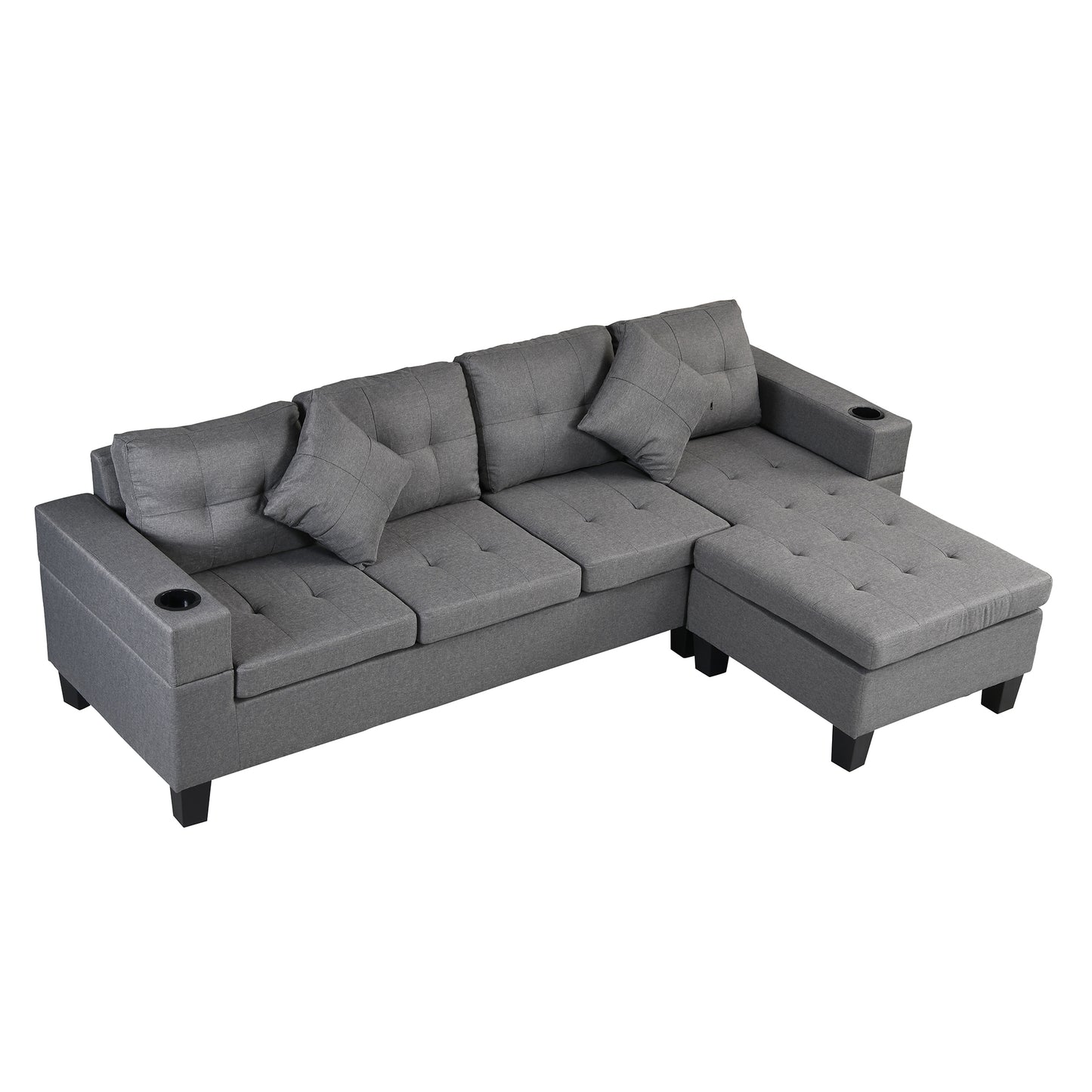 Sectional Sofa Set for Living Room with L Shape  Chaise Lounge ,cup holder and  Left or Right Hand Chaise  Modern 4 Seat