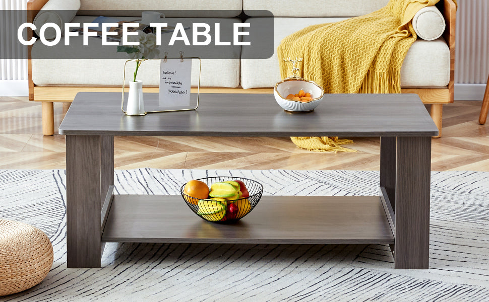 Gray Textured Double-Layered MDF Coffee Table - Sleek & Practical