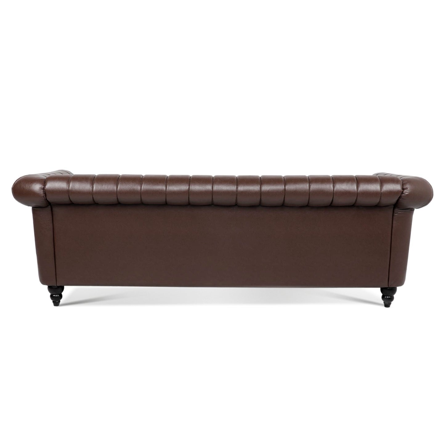 Luxurious Brown PU Rolled Arm Chesterfield Three Seater Sofa - 83.46''