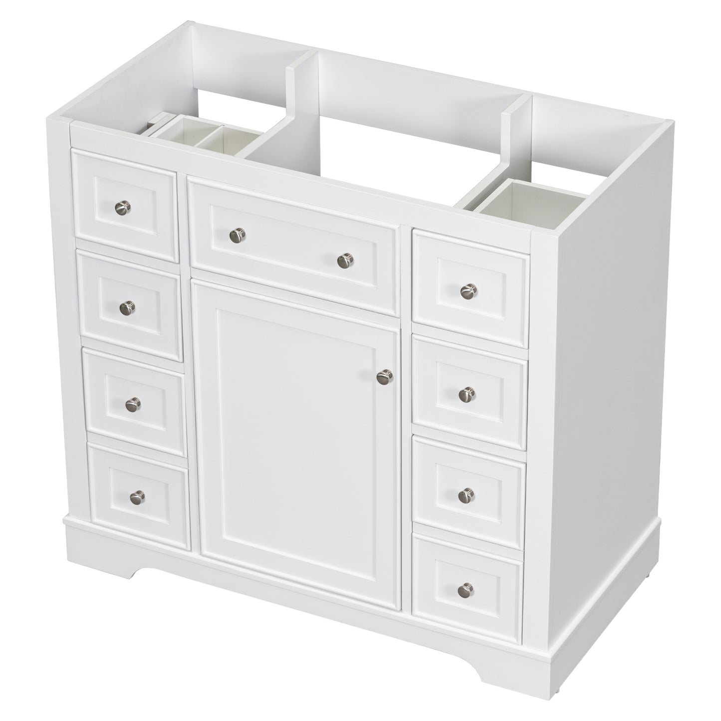 36" Bathroom Vanity without Sink, Cabinet Base Only, One Cabinet and Six Drawers, White