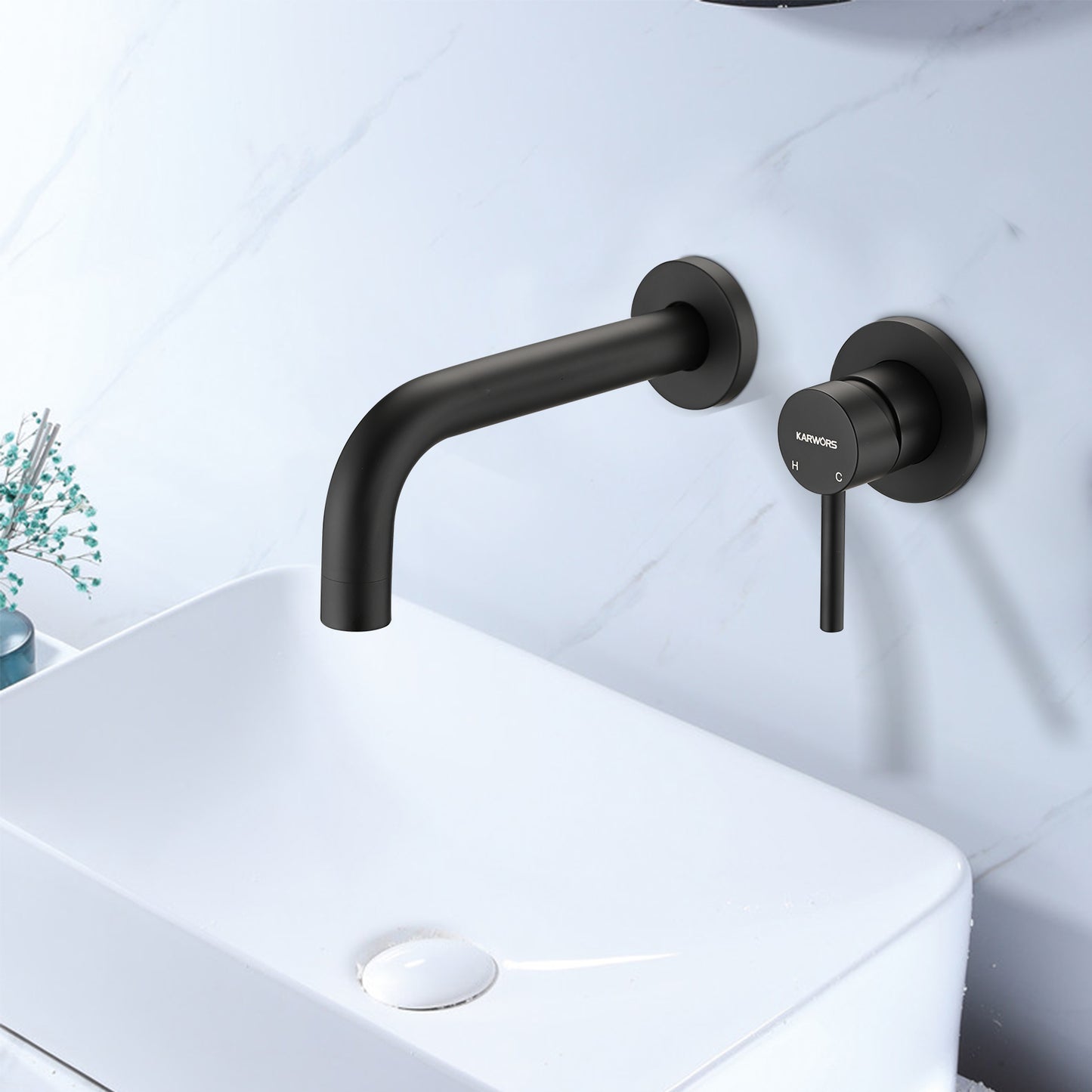 Matte Black Wall-Mount Bathroom Faucet with Rustproof Design