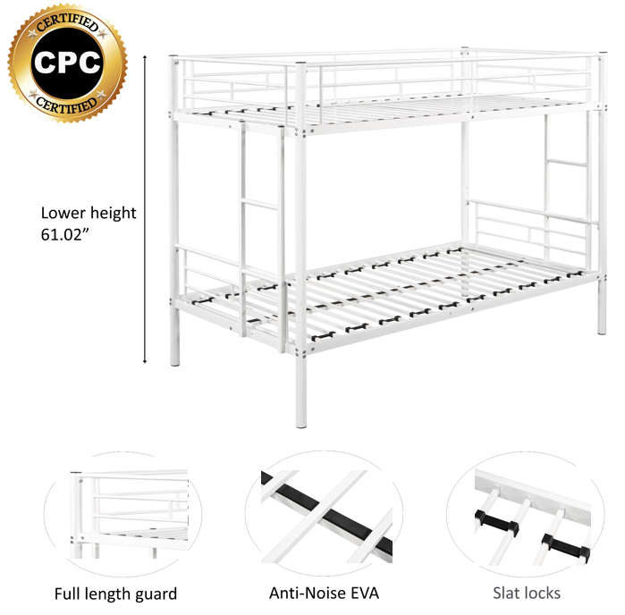 Durable Metal Twin Bunk Bed with Noise-Reduced Design