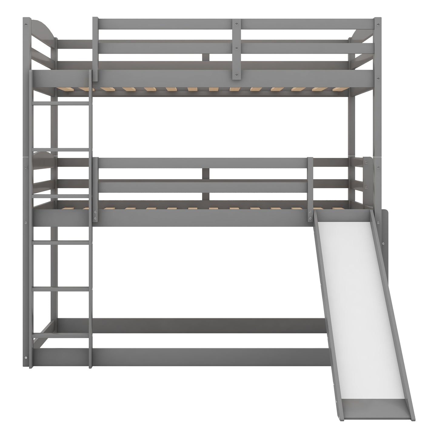 Adjustable Gray Triple Bunk Bed with Ladder, Slide, and Twin Size (OLD SKU: SM000508AAE)