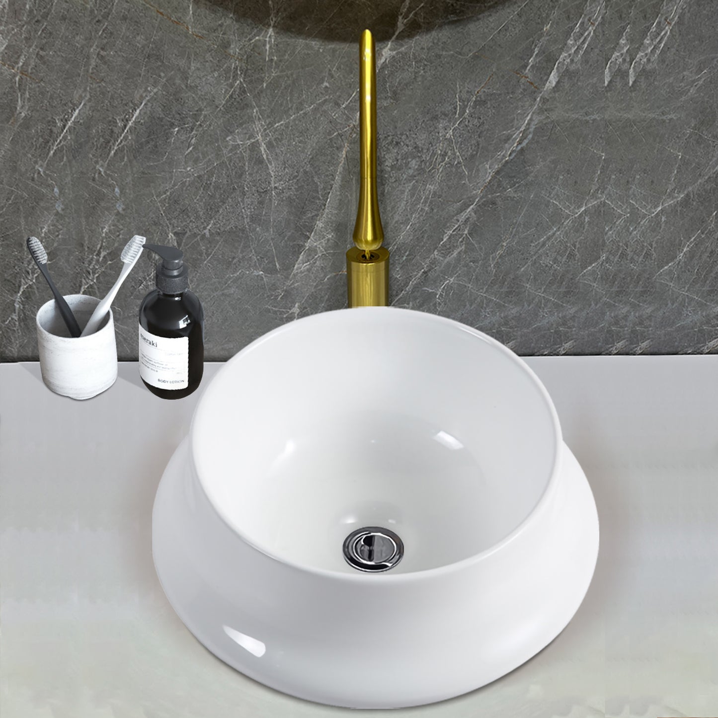 Vessel Bathroom Sink Basin in White Ceramic