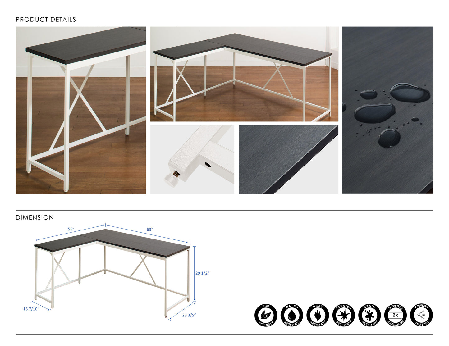 Olympus Wood and Metal L-Shaped Desk with Durable and Eco-Friendly Design