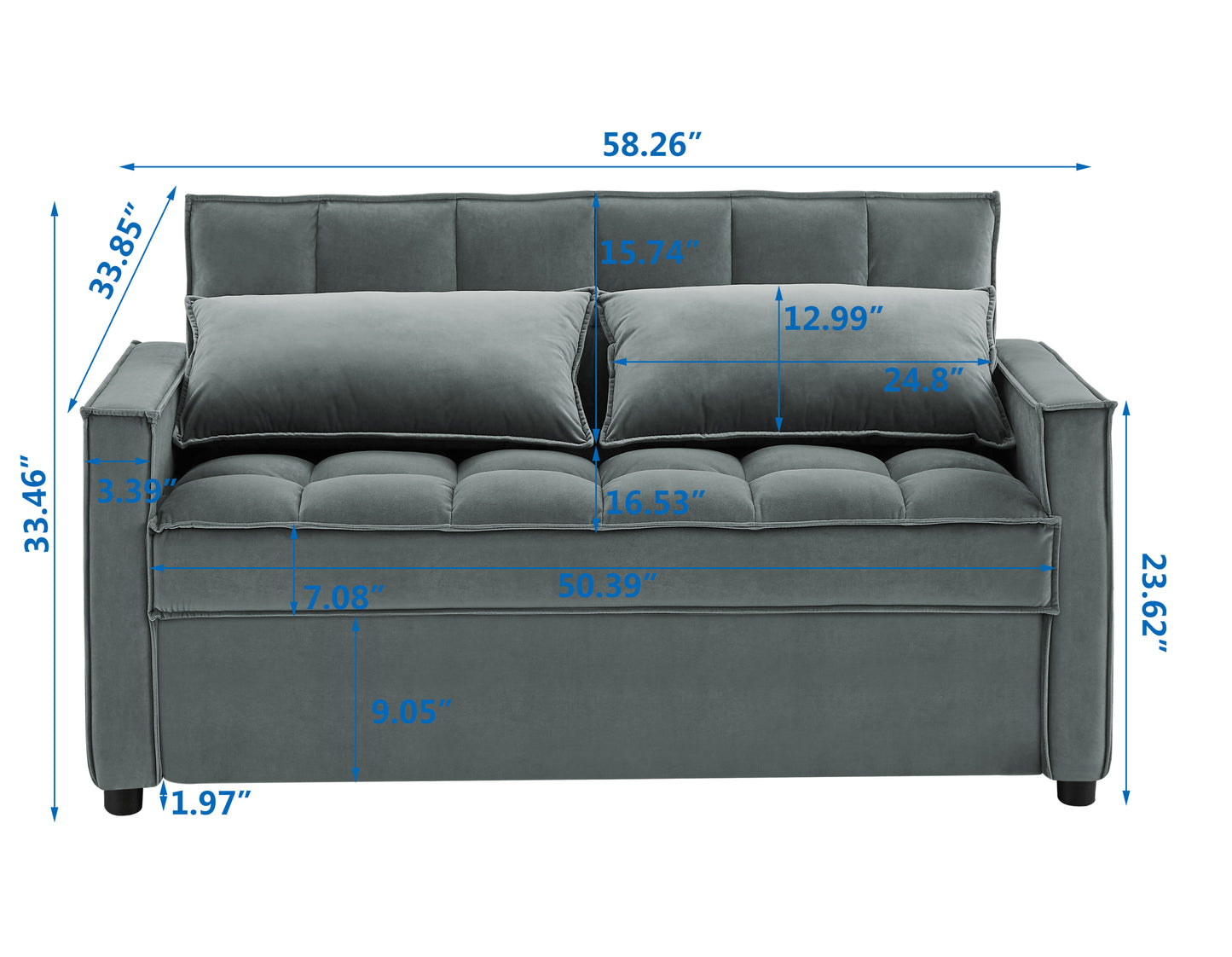 Grey Velvet Two-Person Sofa Bed