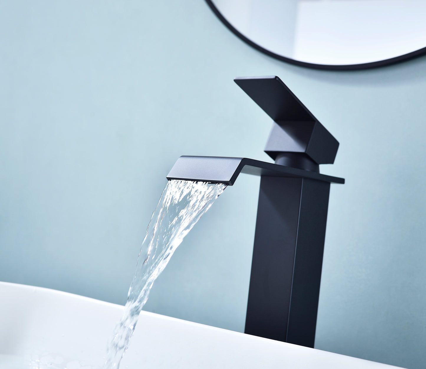 Waterfall Spout Single Handle Vanity Sink Faucet