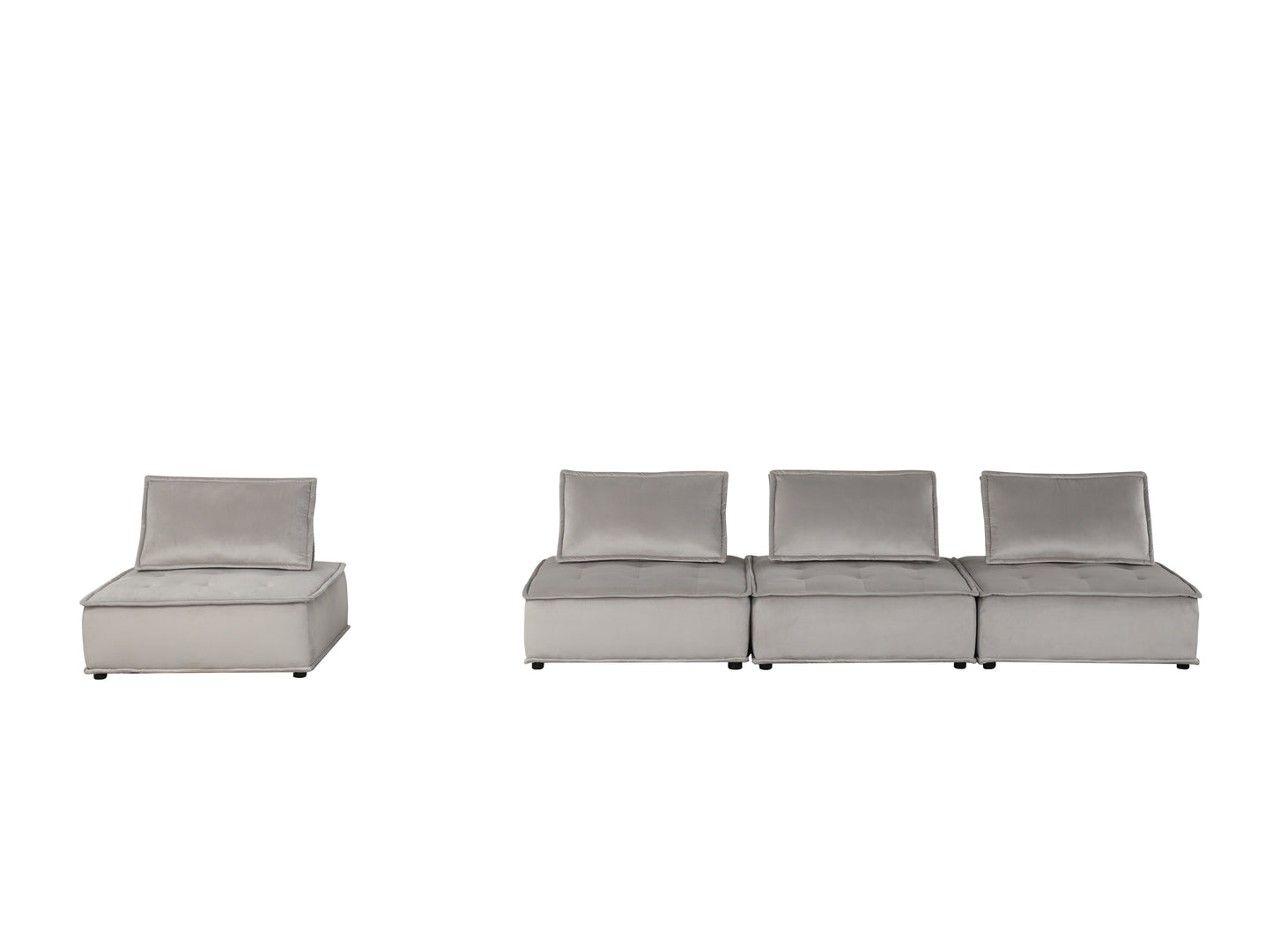 Anna Plush Light Gray Velvet 4 Piece Sectional Sofa