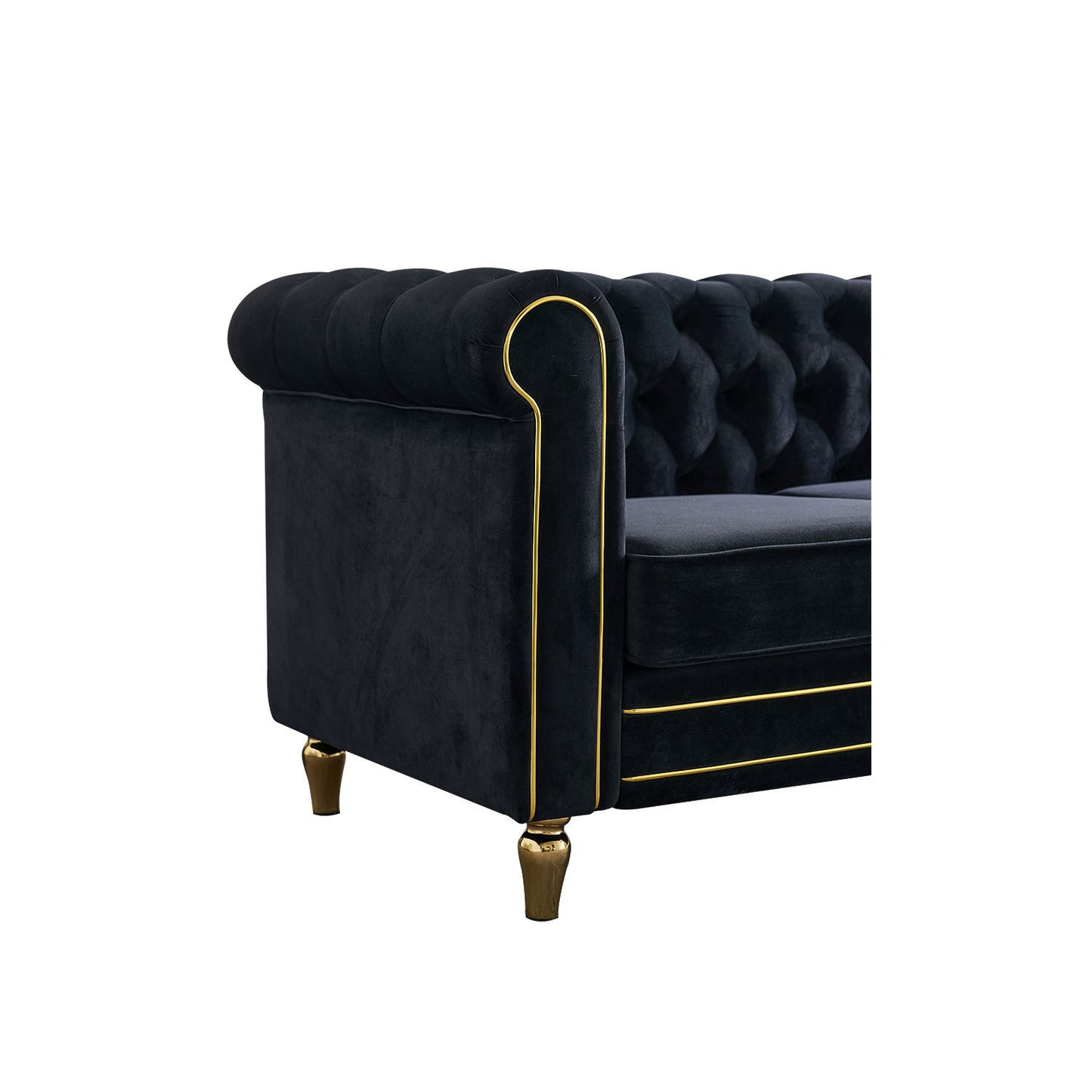 Chesterfield Velvet Sofa 84.65 inch for Living Room Black Color