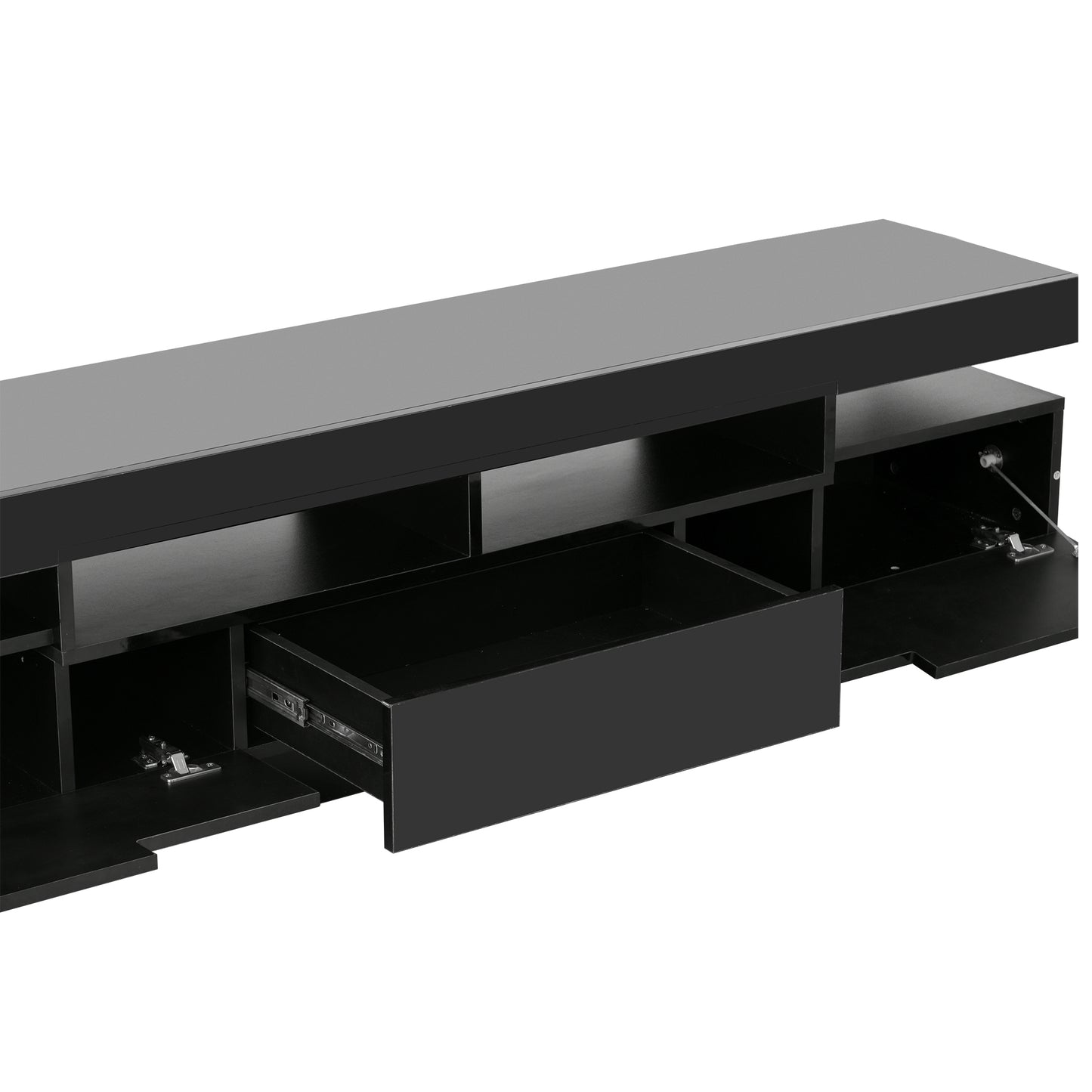 Sleek Black TV Stand with LED Lighting and Multi-Storage Options for 75 Inch TV