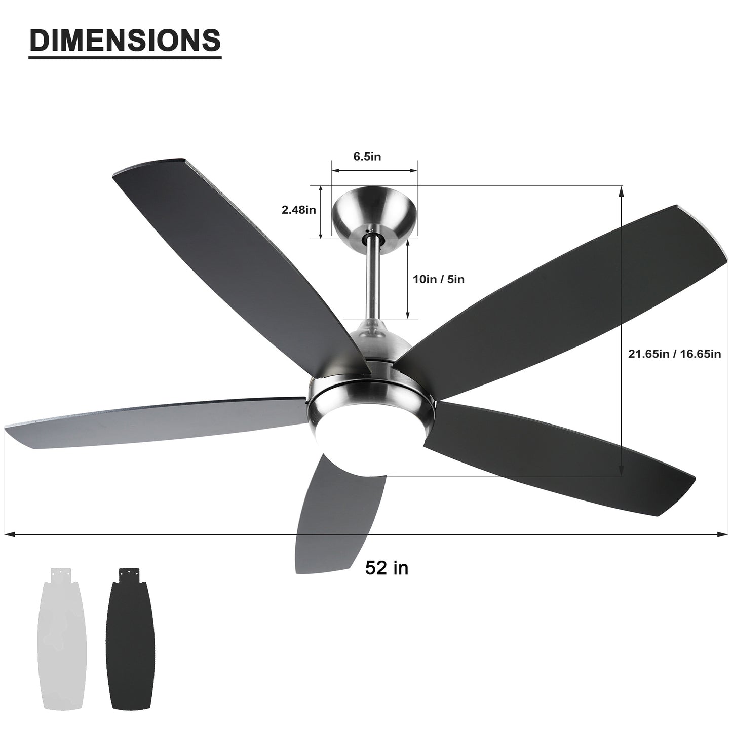 Sleek 52 Inch Remote Control Ceiling Fan with Dimmable LED Lights and Modern Design