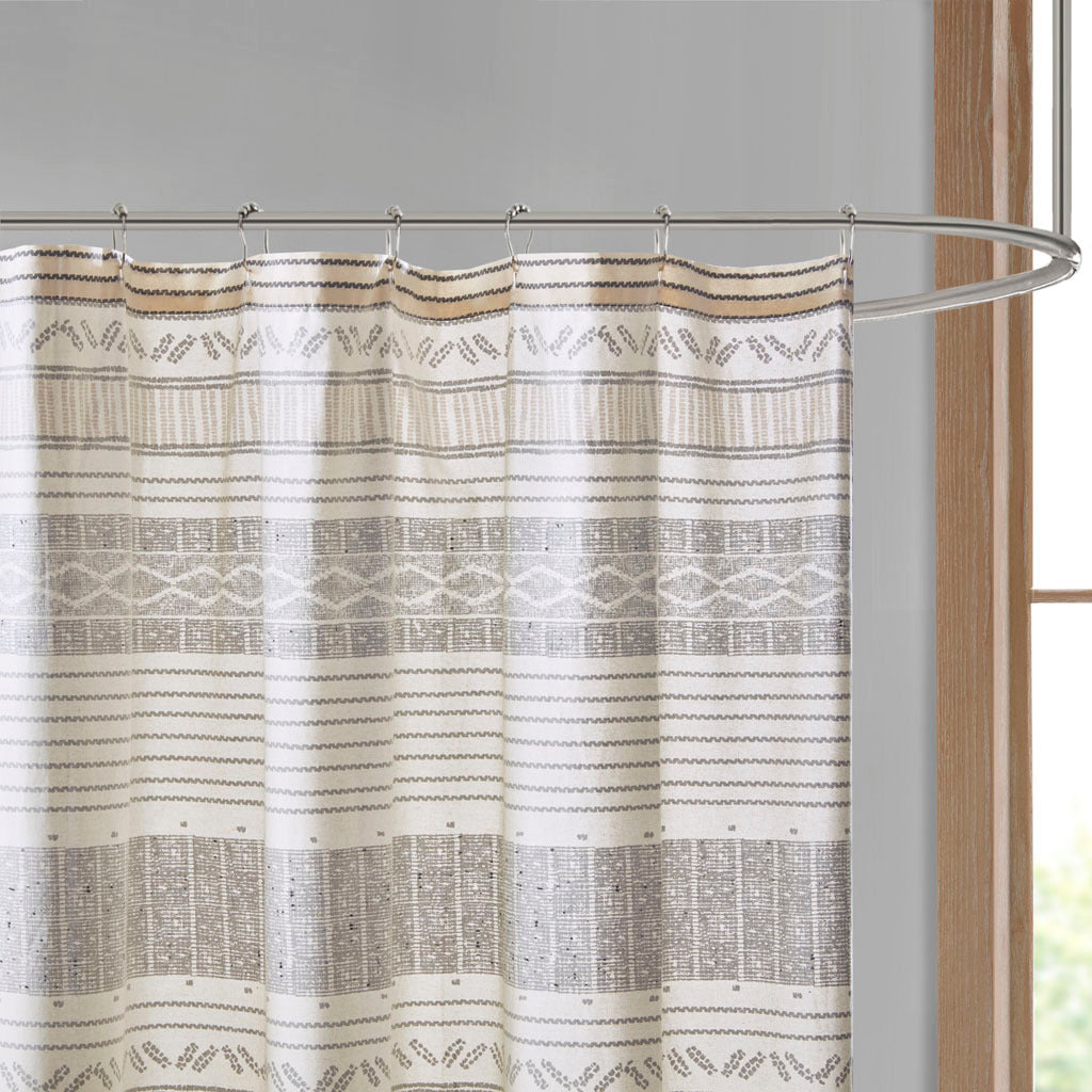 Striped Cotton Shower Curtain with Tassel Embellishments