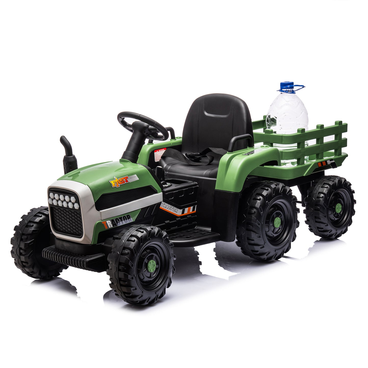 Electric Ride-On Tractor with Trailer, 12V Battery Powered Toy Car for Kids with Remote Control