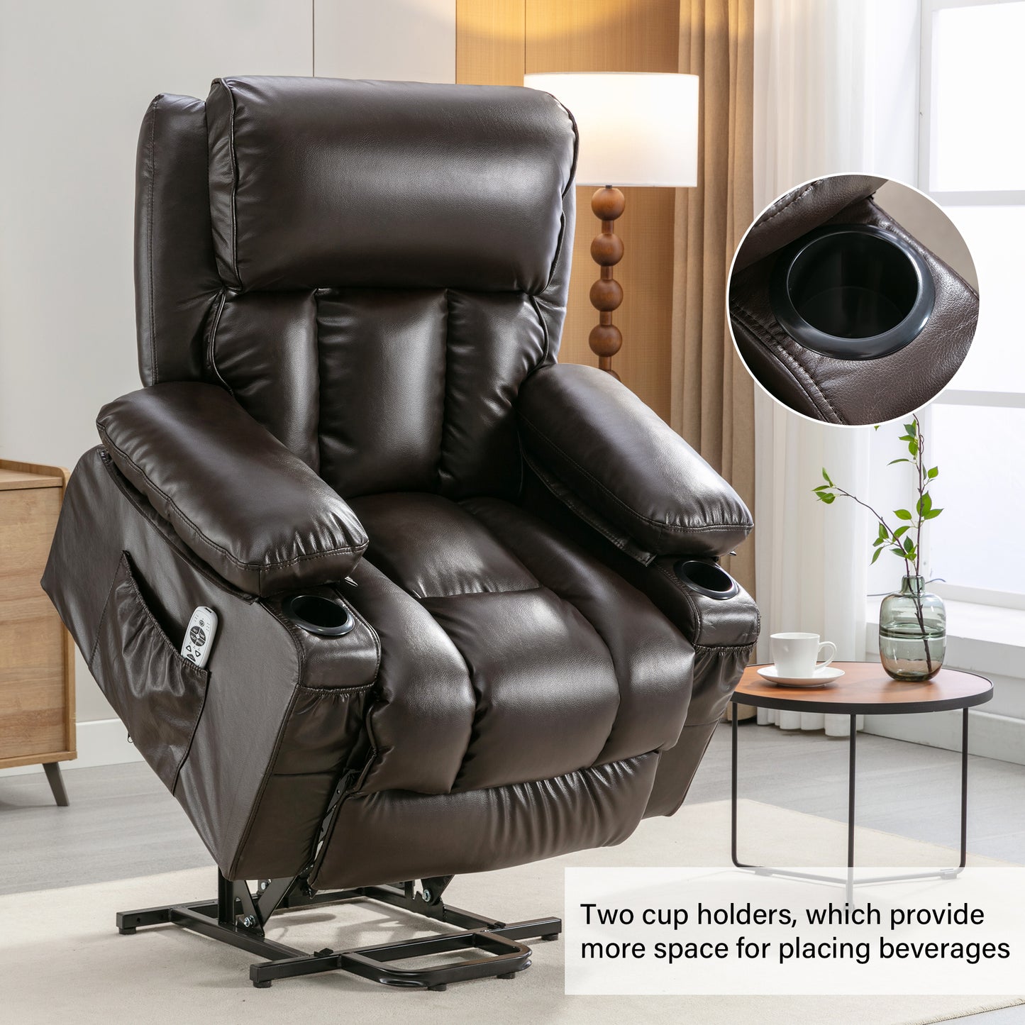 Electric Power Lift Recliner Chair with Heat and Massage, Brown