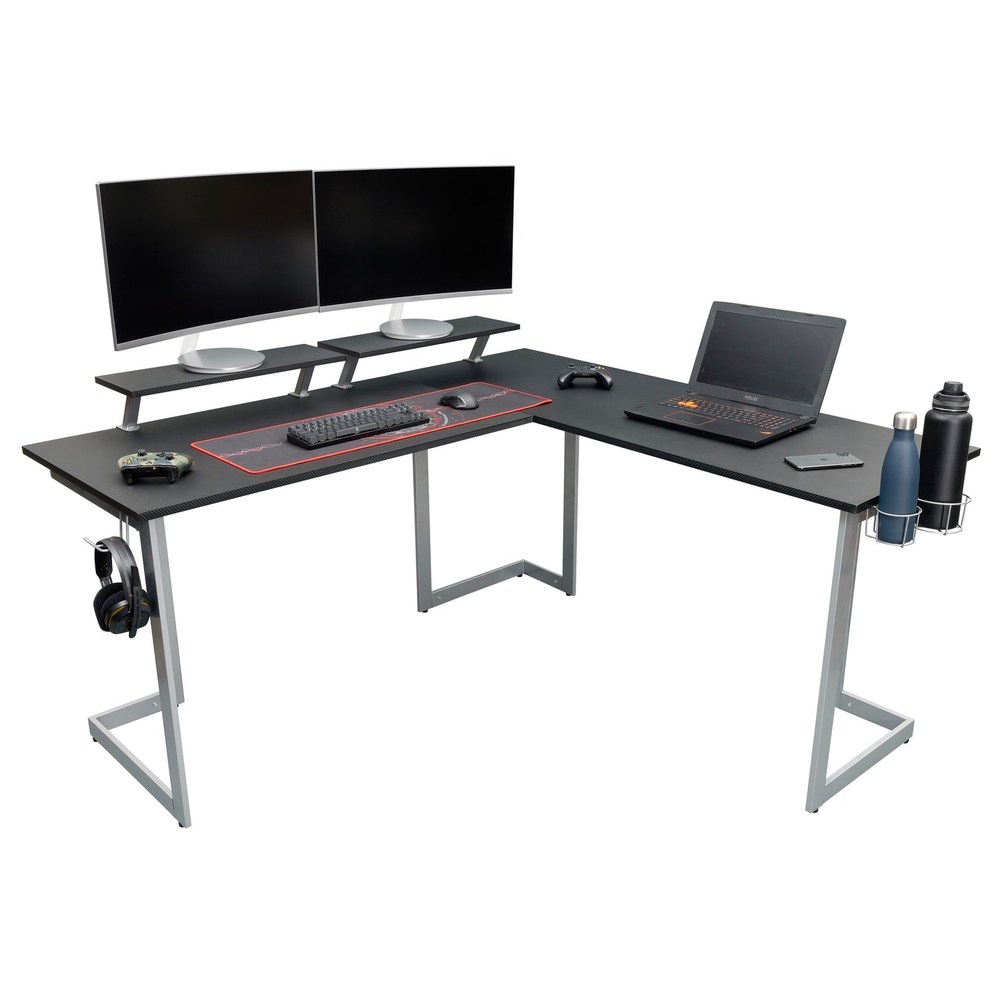 Elevate Gaming Space with Black Warrior L-Shaped Desk - Enhanced Gaming Setup