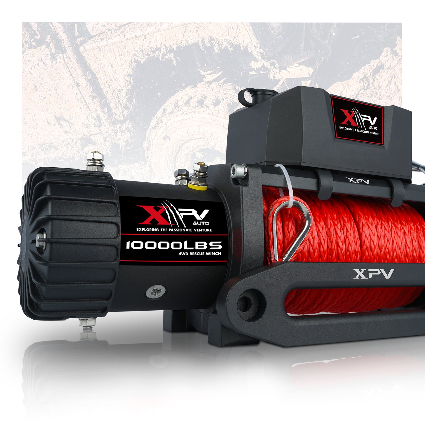 Electric Winch 10000 LBS 12V Synthetic Rope Load Capacity Red Rope Jeep Towing Truck Off Road