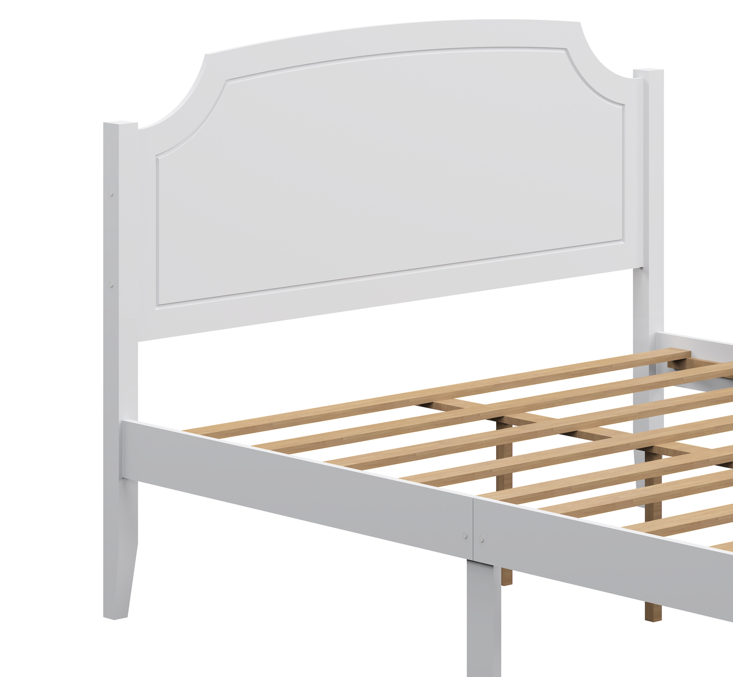 White Contemporary Roman Style, Solid Wood Bed, Queen Size Bed Frame, No Box Spring Needed, Paint Sprayed Finishing