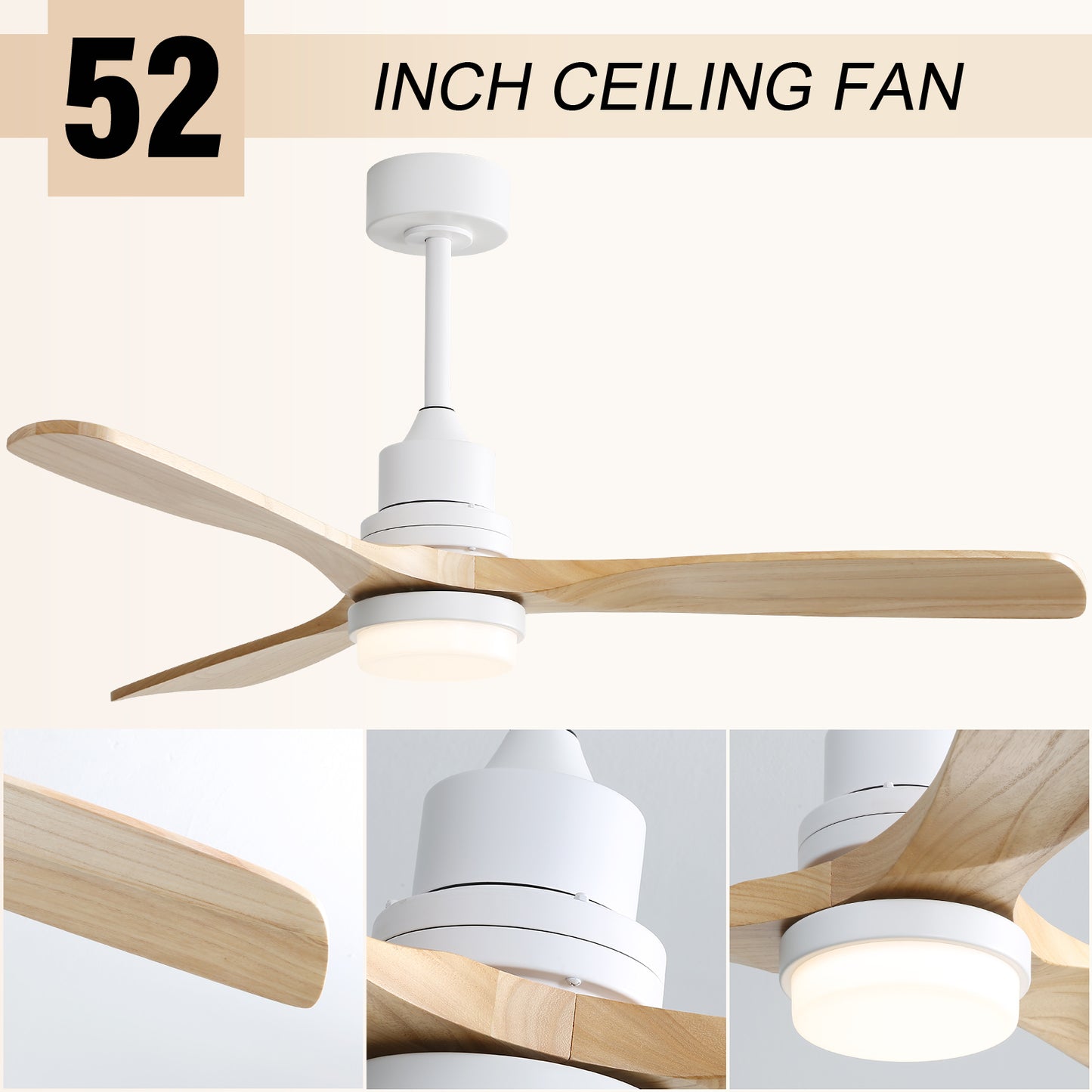 52-Inch Indoor Ceiling Fan with Dimmable LED Light and Remote Control