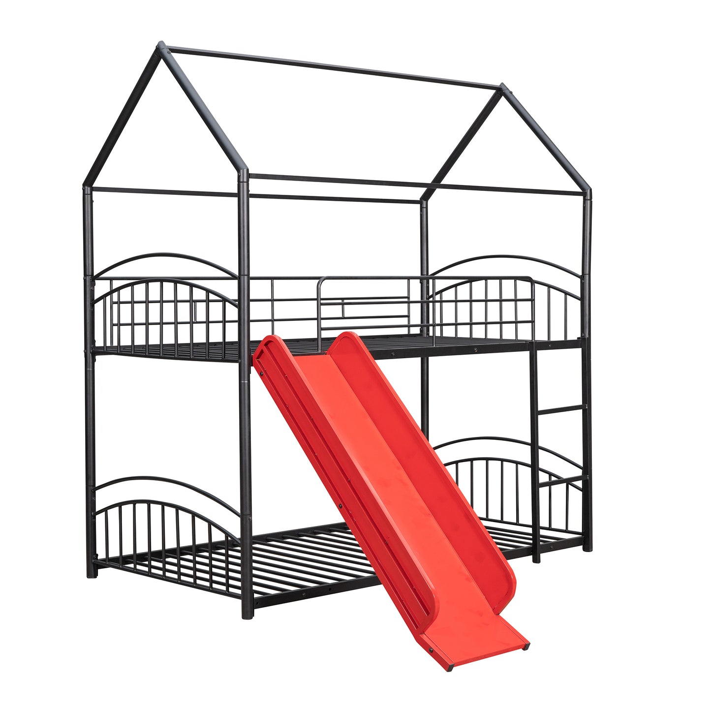 Whimsical Kids Slide Bunk Bed Twin Over Twin Black+Red