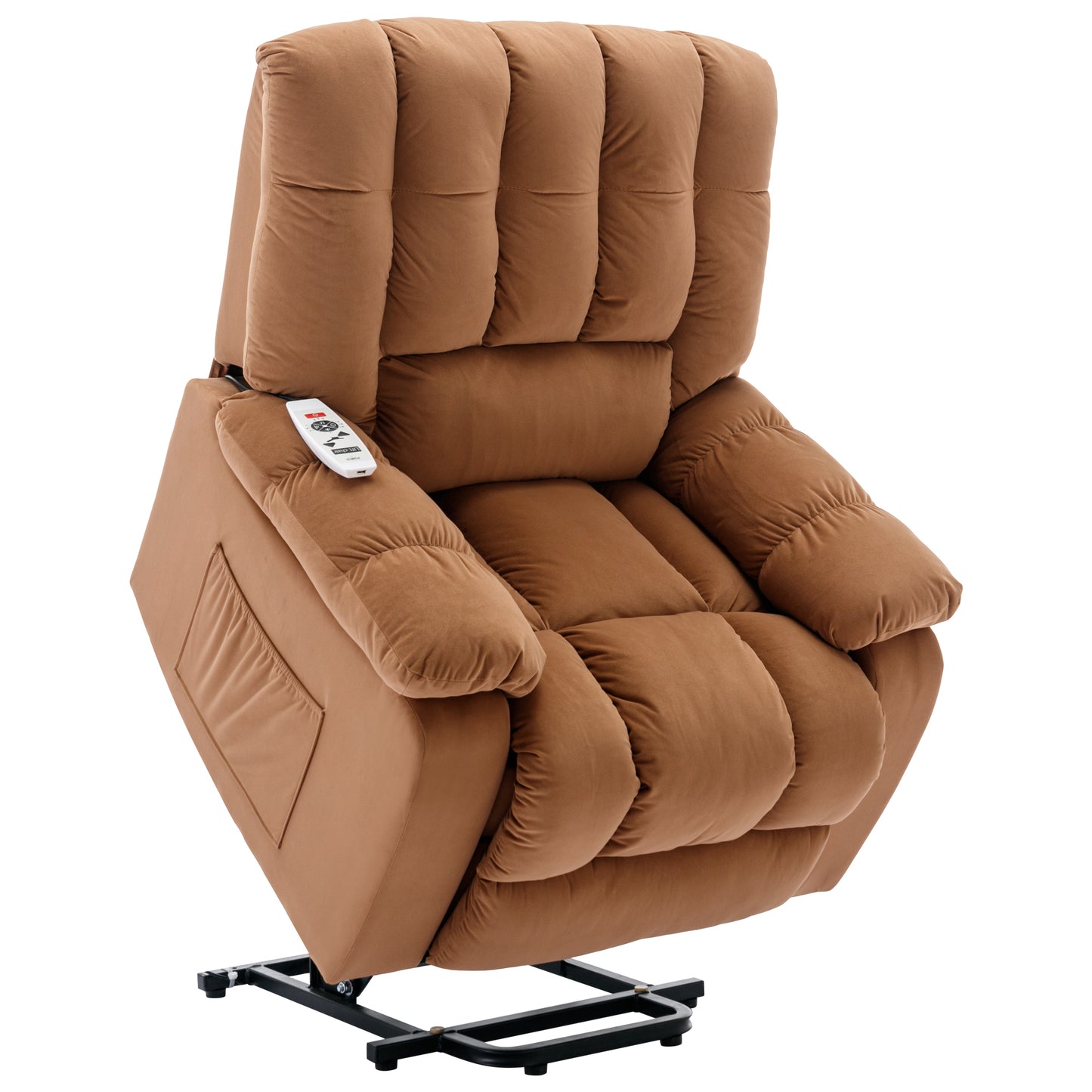 Massage Recliner Chair Electric Power Lift Recliner Chairs with Heat, Vibration, Side Pocket for Living Room, Bedroom, Light Brown