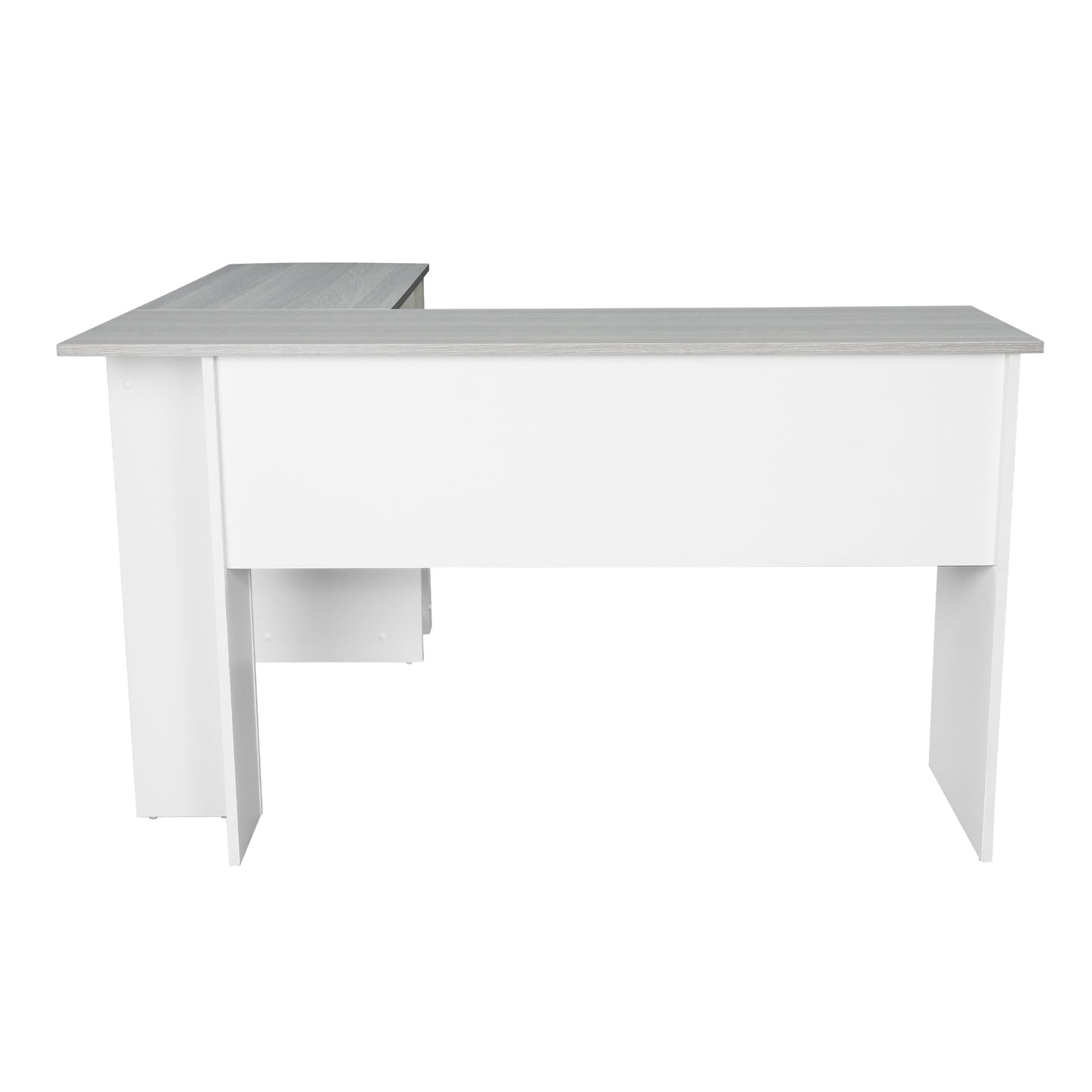 Grey L-Shaped Desk with Convenient Side Shelves