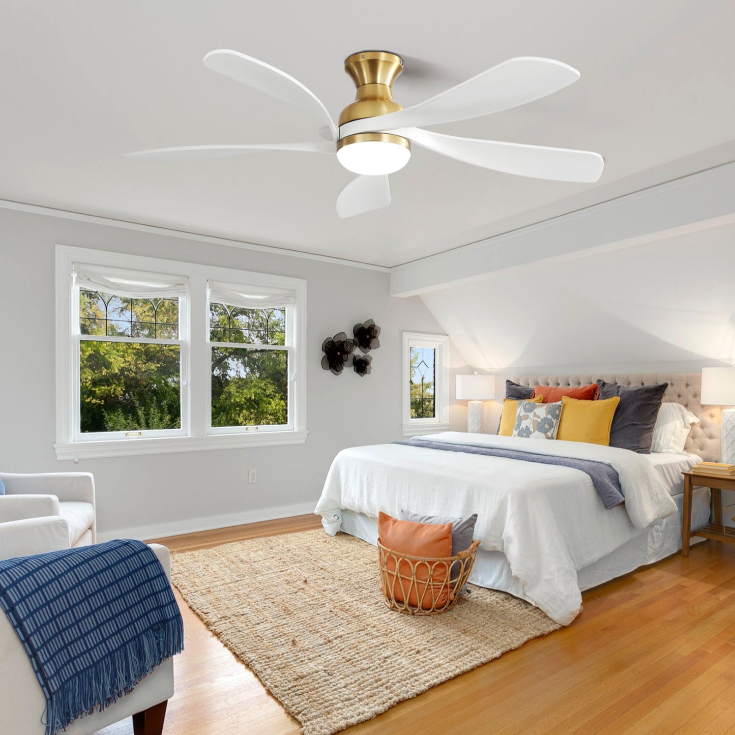 52 Modern Ceiling Fan with Dimmable LED Light and Reversible DC Motor