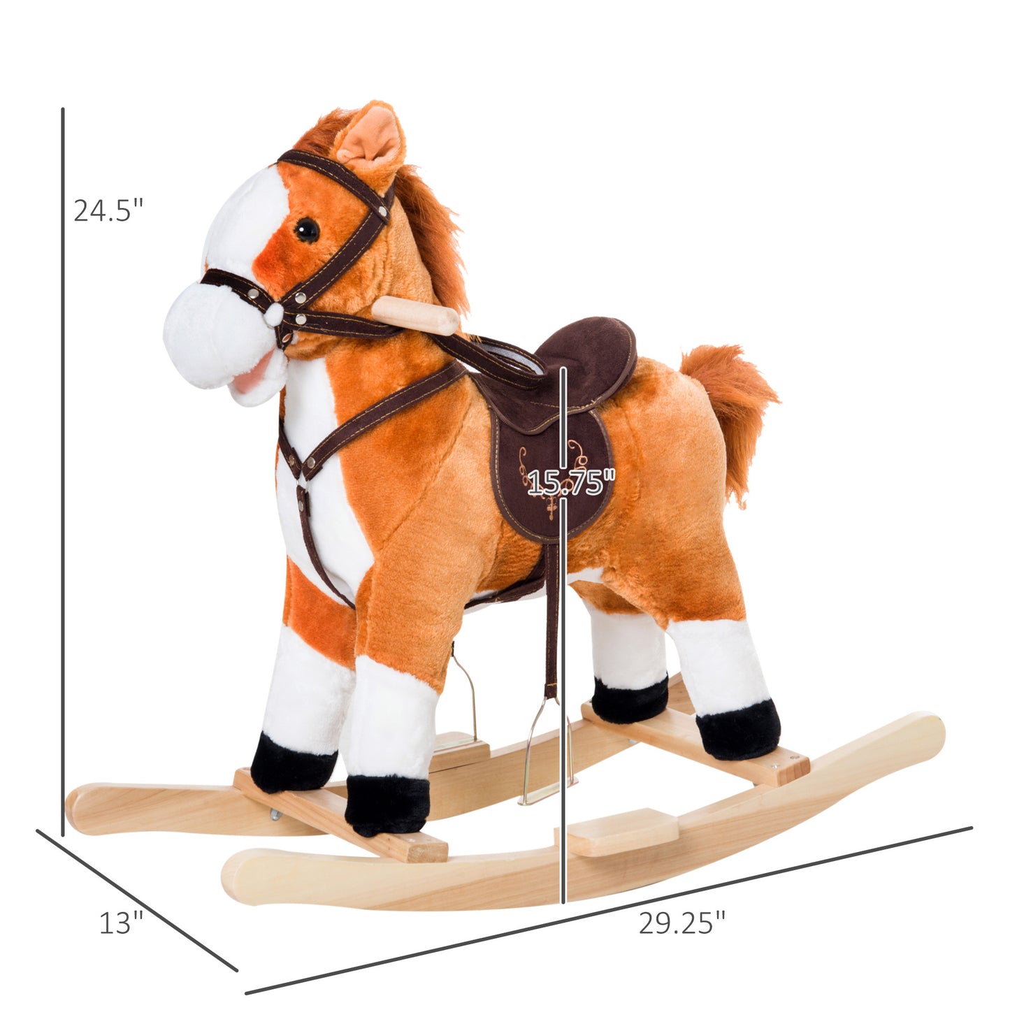 Kids Plush Toy Rocking Horse Ride on with Realistic Sounds -  Brown