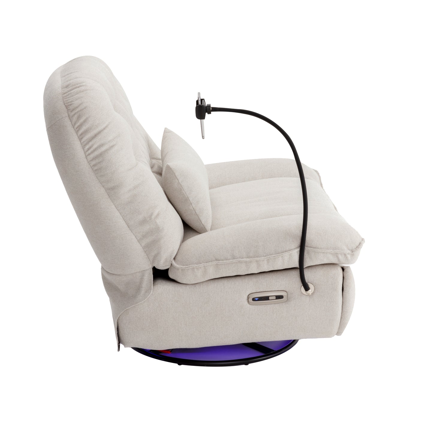 Smart Beige Power Recliner with Swivel, Voice Control, Bluetooth, USB Ports, Atmosphere Lamp, and Mobile Phone Holder