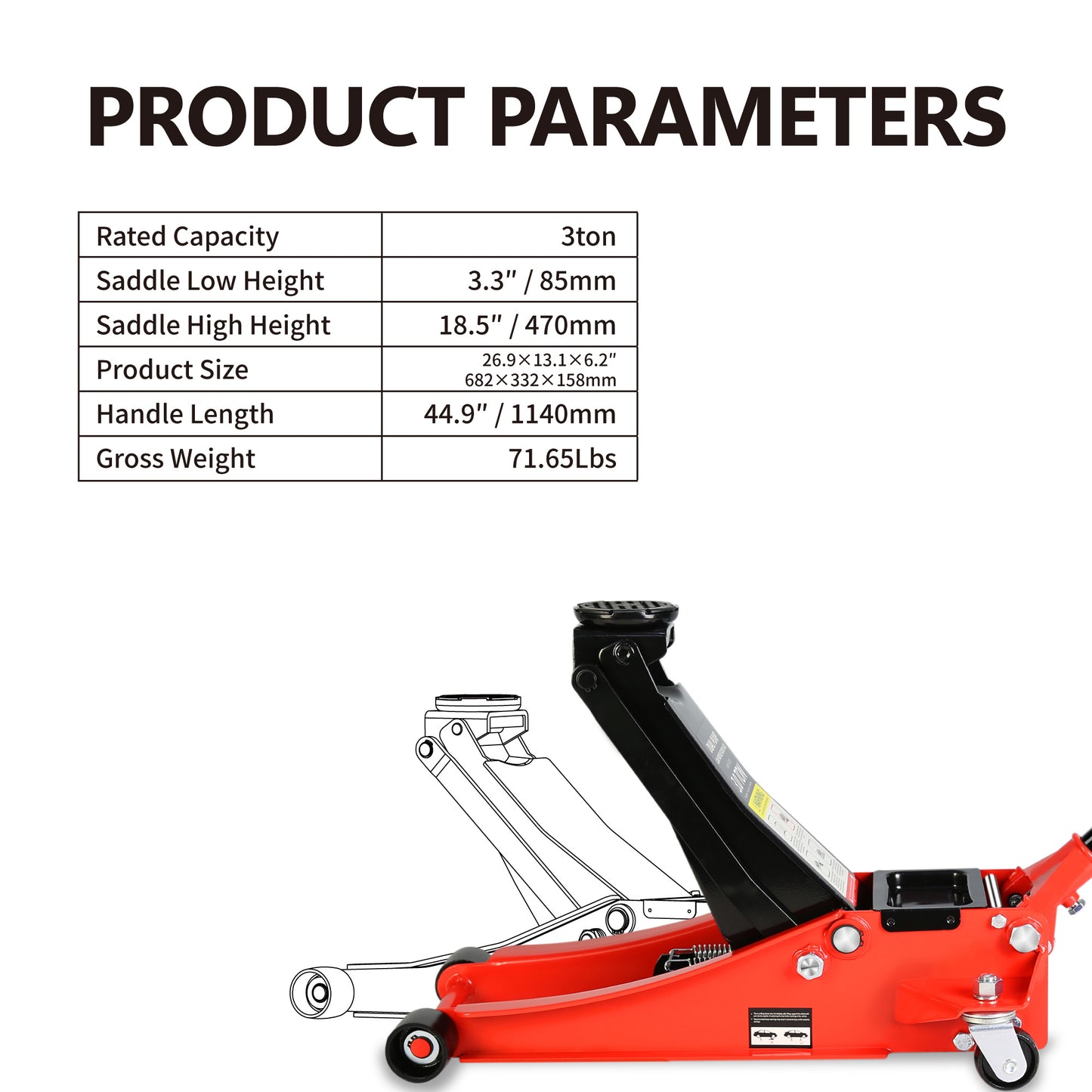 3 Ton Dual Piston Low Profile Racing Floor Jack with Quick Lift Pump