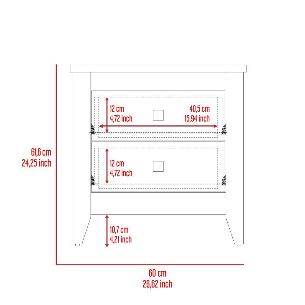 Amara Nightstand, Two Shelves, Four Legs -White