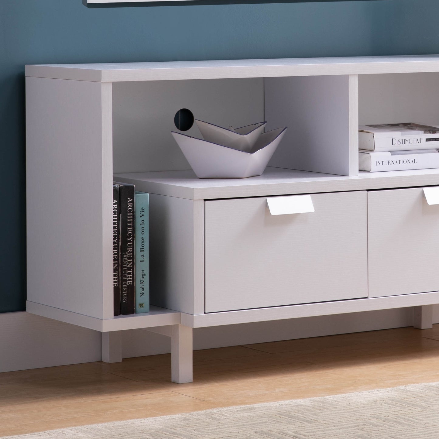 Elegant White TV Stand with Drawers and U-Legs