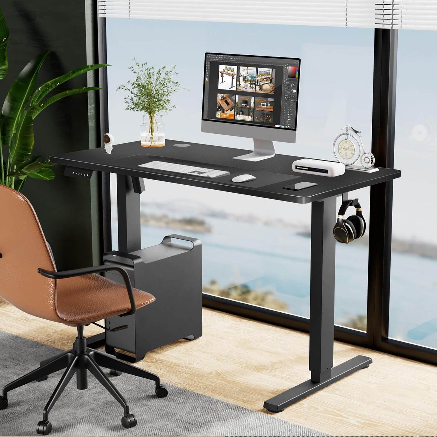 Height-Adjustable Electric Desk with Cord Management, Black, 48'' x 24''