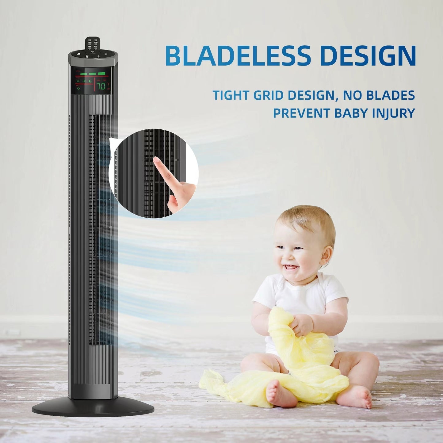 Quiet Comfort 36 Inch Bladeless Tower Fan with Remote and Silent Mode, Black