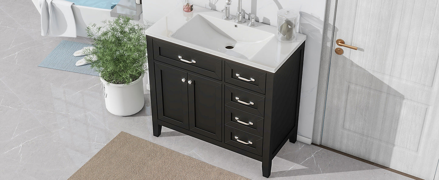 36" Bathroom Vanity with Sink Combo, Black Bathroom Cabinet with Drawers, Solid Frame and MDF Board