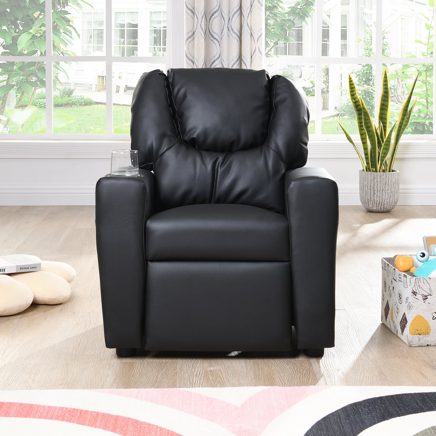 Sally Deluxe Kid Recliner - Black PVC Kids Chair