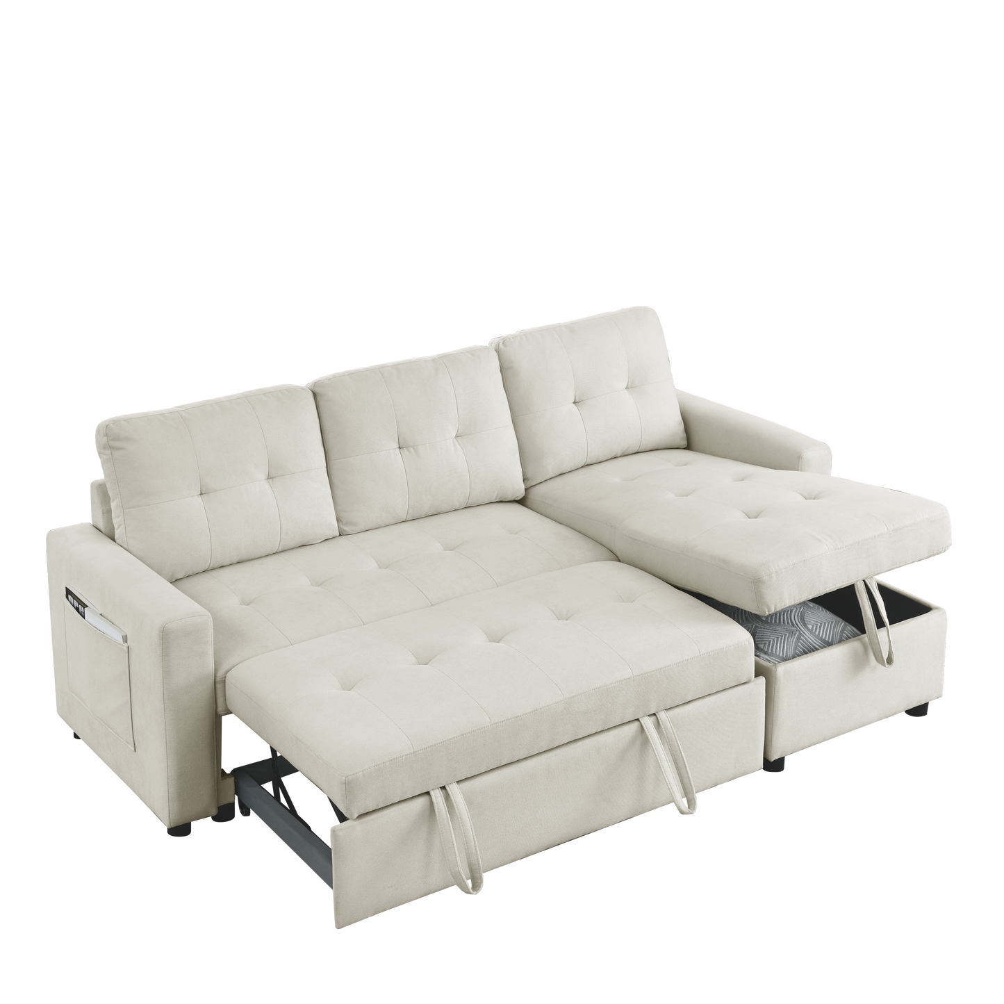 Modern MH 78.5 Sleeper Sofa Bed Reversible Sectional Couch with Storage Chaise and Side Pocket for Small Space Living Room Furniture Set