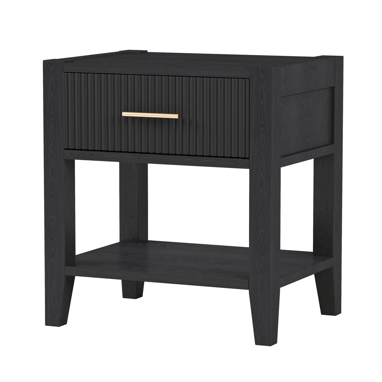 Wooden Nightstand with a Drawer and an Open Storage,End Table for Bedroom, Black