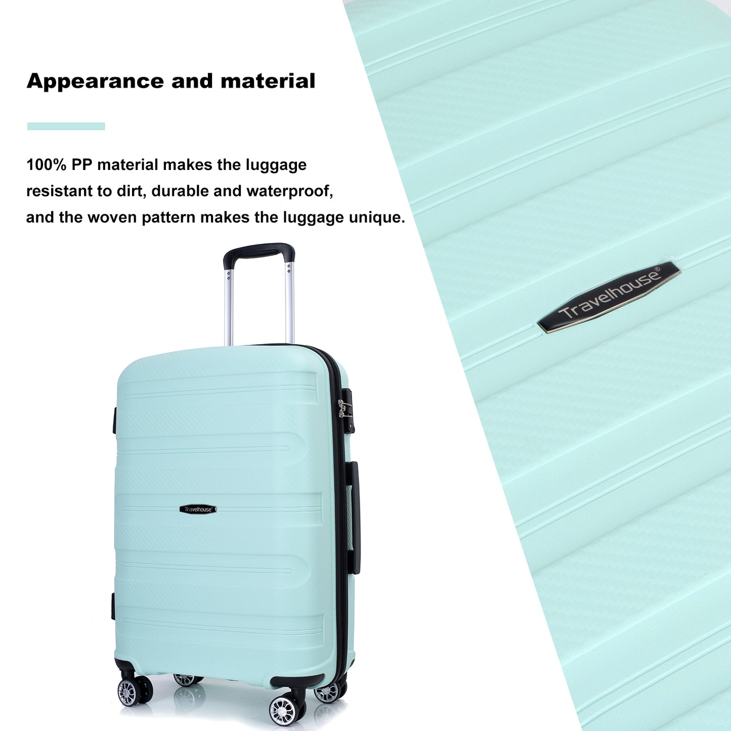 Hardshell Suitcase Spinner Wheels PP Luggage Sets Lightweight Durable Suitcase with TSA Lock,3-Piece Set (20/24/28) ,Light Green