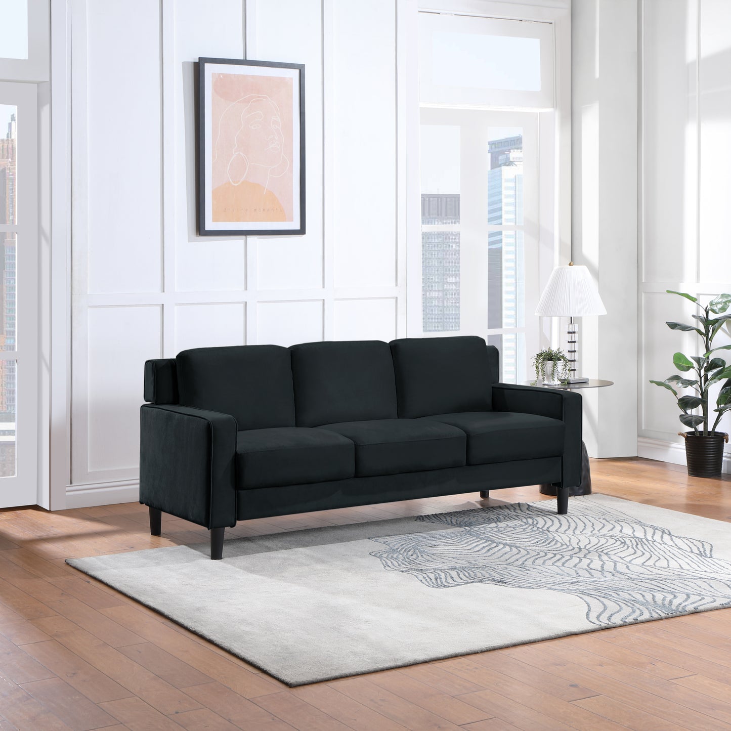 77.16 Black Velvet Modern Loveseat Sofa