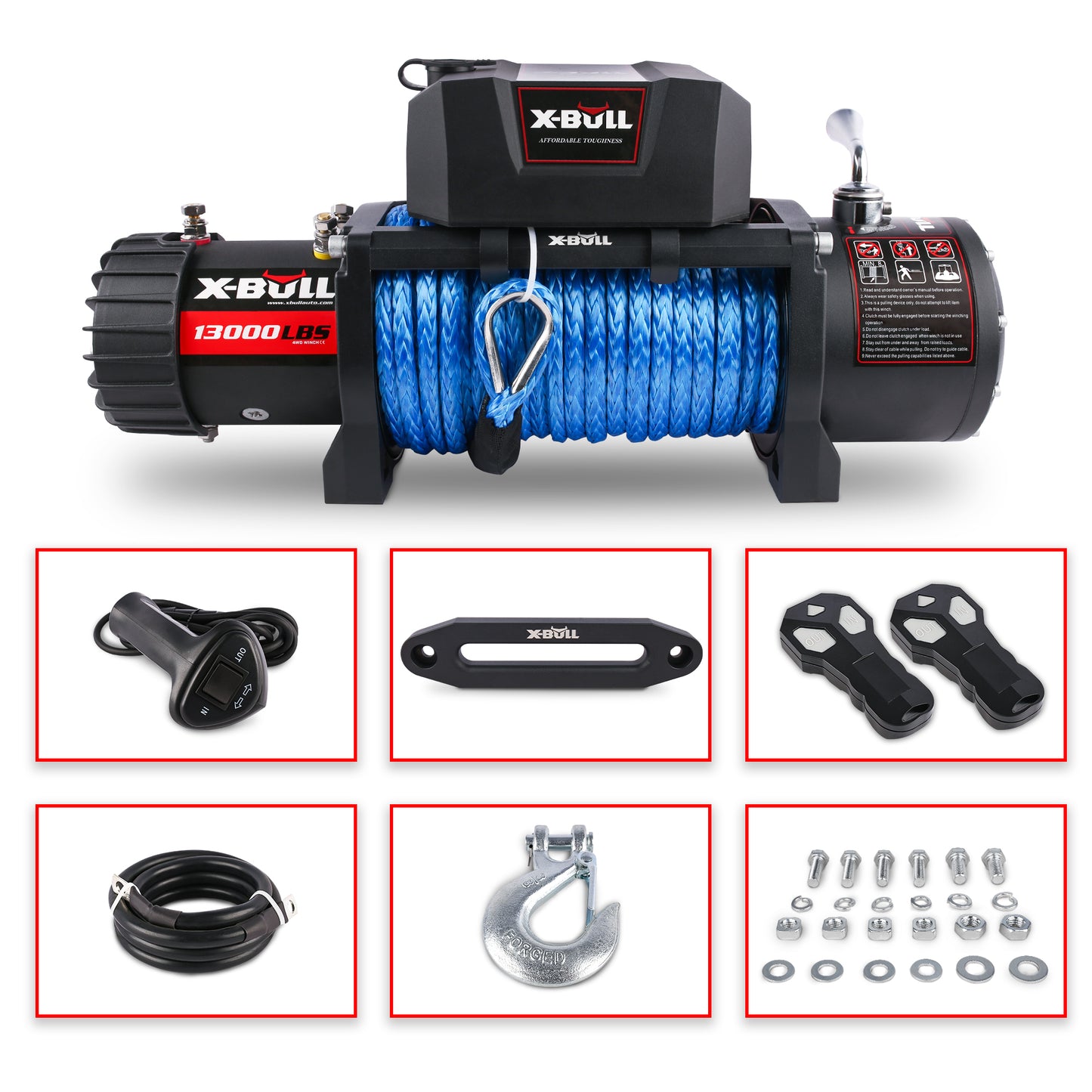 X-BULL Electric Winch 13000 LBS 12V with Synthetic Blue Rope